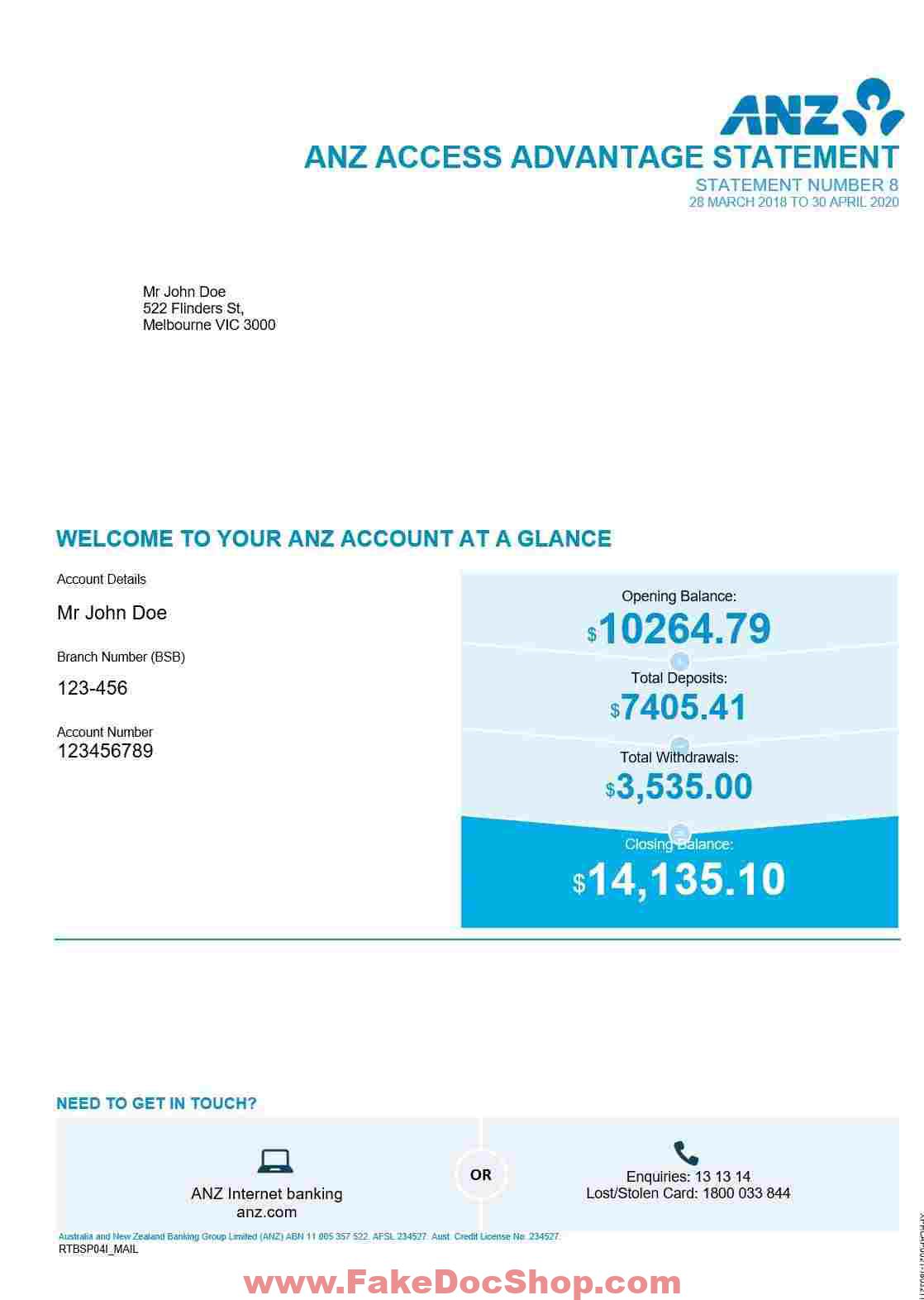 ANZ Bank Statement Template – Fakedocshop