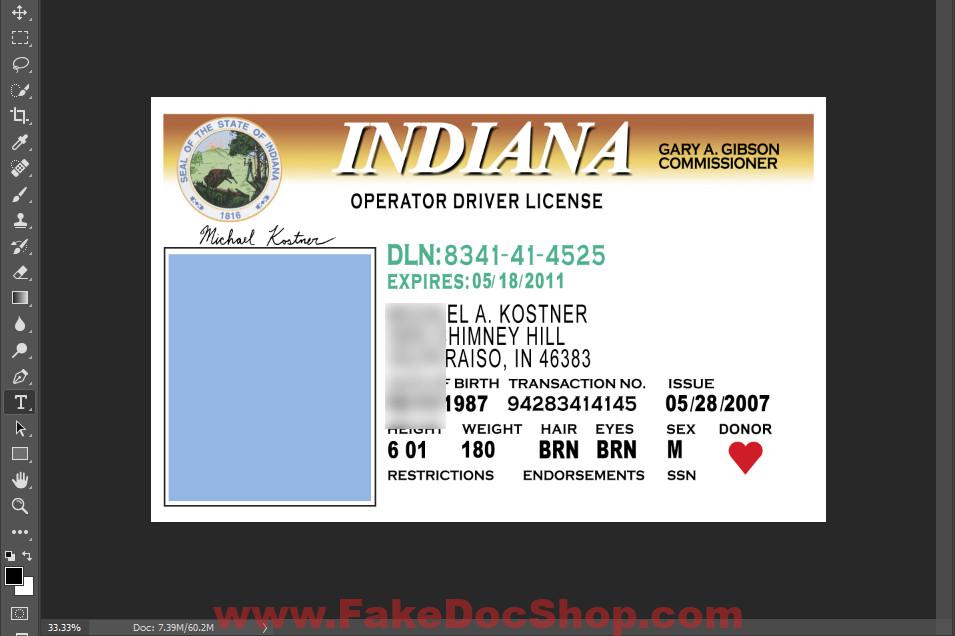 Indiana Drivers License Template In PSD Format V1