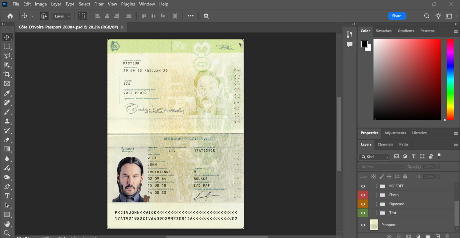 Cote-DIvoire-passport-PSD-template