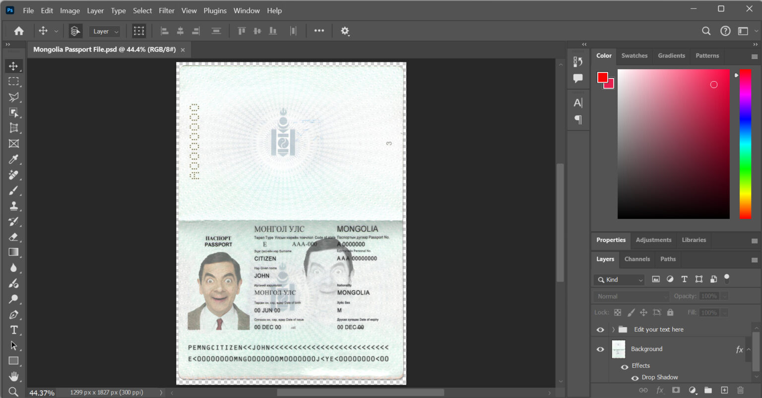 Mongolia-Passport-PSD-Template