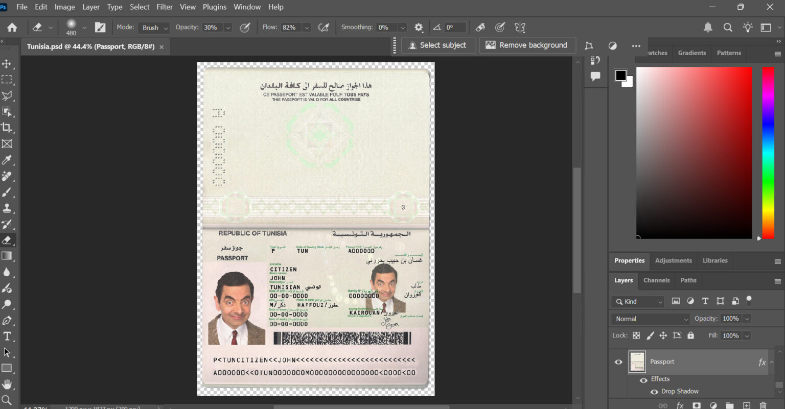 Tunisia-passport-PSD-template